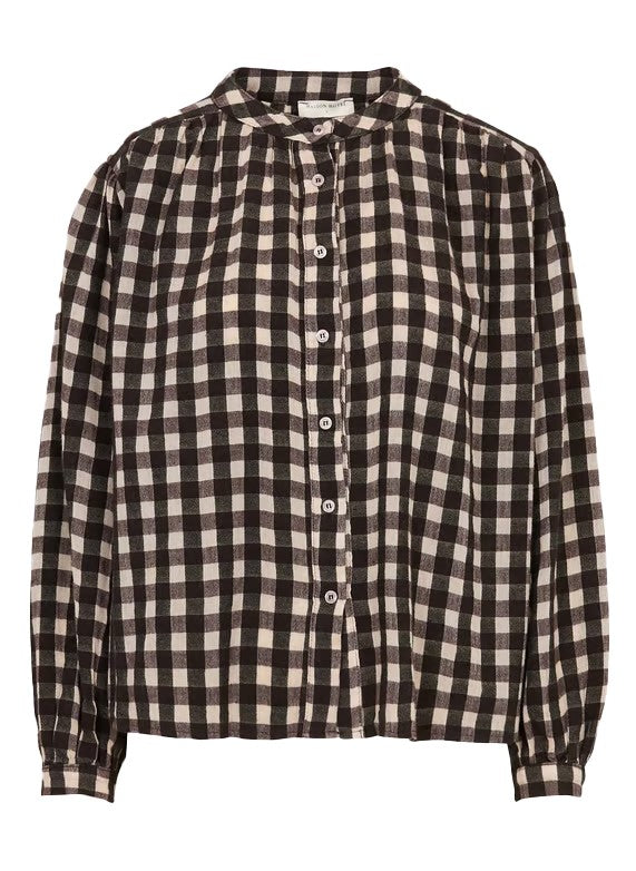 MAISON HOTEL Camicia Donna Quadri Ecru Marrone Manica Lunga REBECCA BOURGOGNE