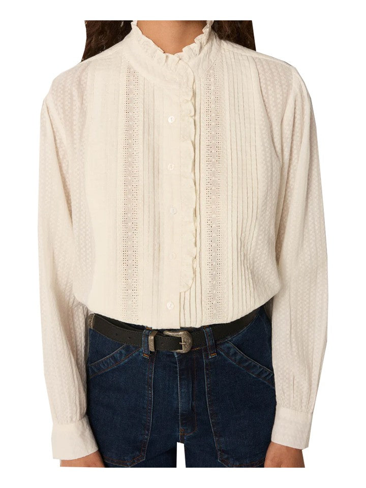 MAISON HOTEL Camicia Donna Ecru Cotone Sangallo Manica Lunga BELLA CARELLES