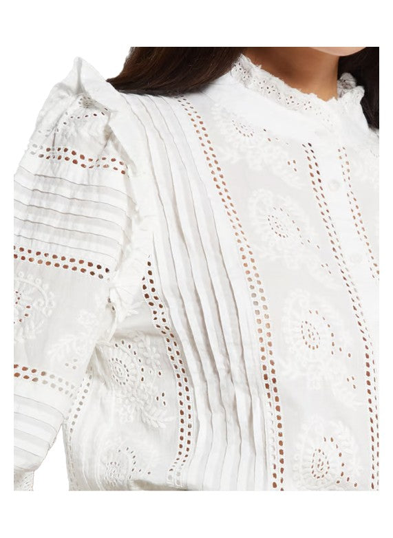 MAISON HOTEL Camicia Donna Pizzo Avorio Cotone Manica Lunga DELPHINE HAMLET