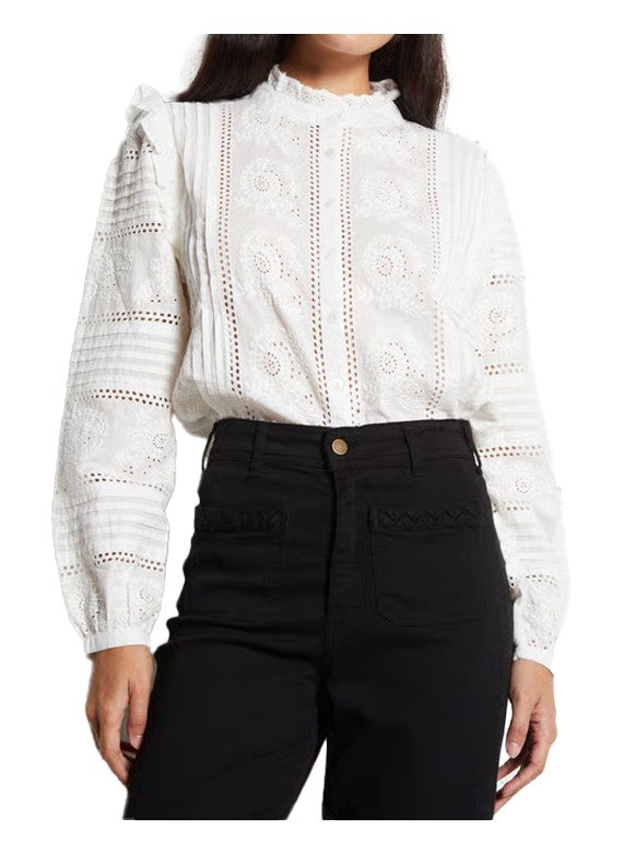 MAISON HOTEL Camicia Donna Pizzo Avorio Cotone Manica Lunga DELPHINE HAMLET