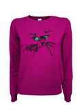 IL THE DELLE 5 Maglia Donna Girocollo Fuxia Paillettes Ricamo Gatto LISA CAT