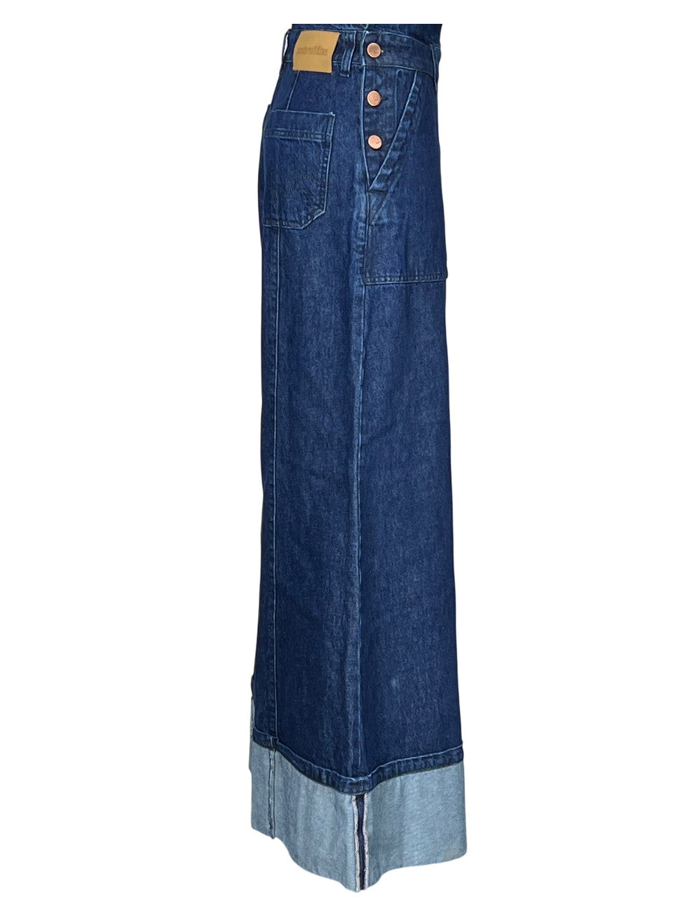 NOIR ’N' BLEU Salopette Donna Denim Stone Washed Gamba Larga ALBA Made in Italy