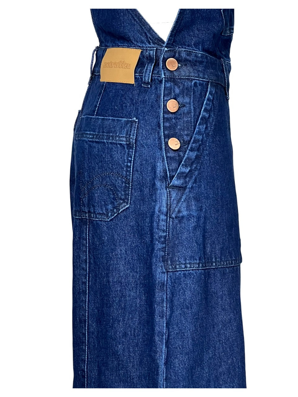 NOIR ’N' BLEU Salopette Donna Denim Stone Washed Gamba Larga ALBA Made in Italy