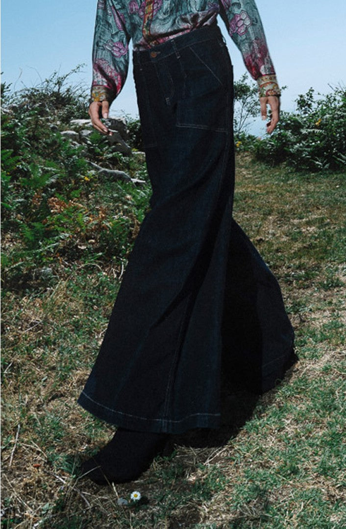 NOIR 'N' BLEU Jeans Donna Pantagonna Denim Scuro Vita Alta FABIEN 43 Made in Italy