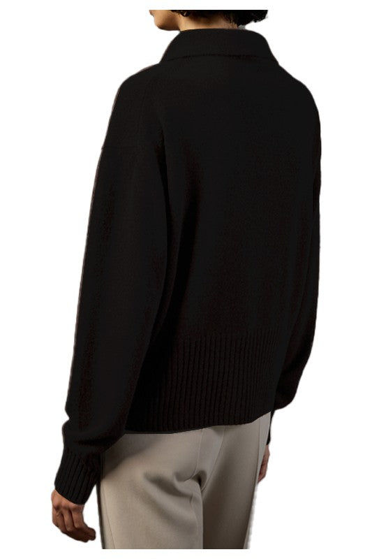 LIVIANA CONTI Maglia Donna Polo Nera Cashmere Seta Lana Manica Lunga LIEN L5WC76