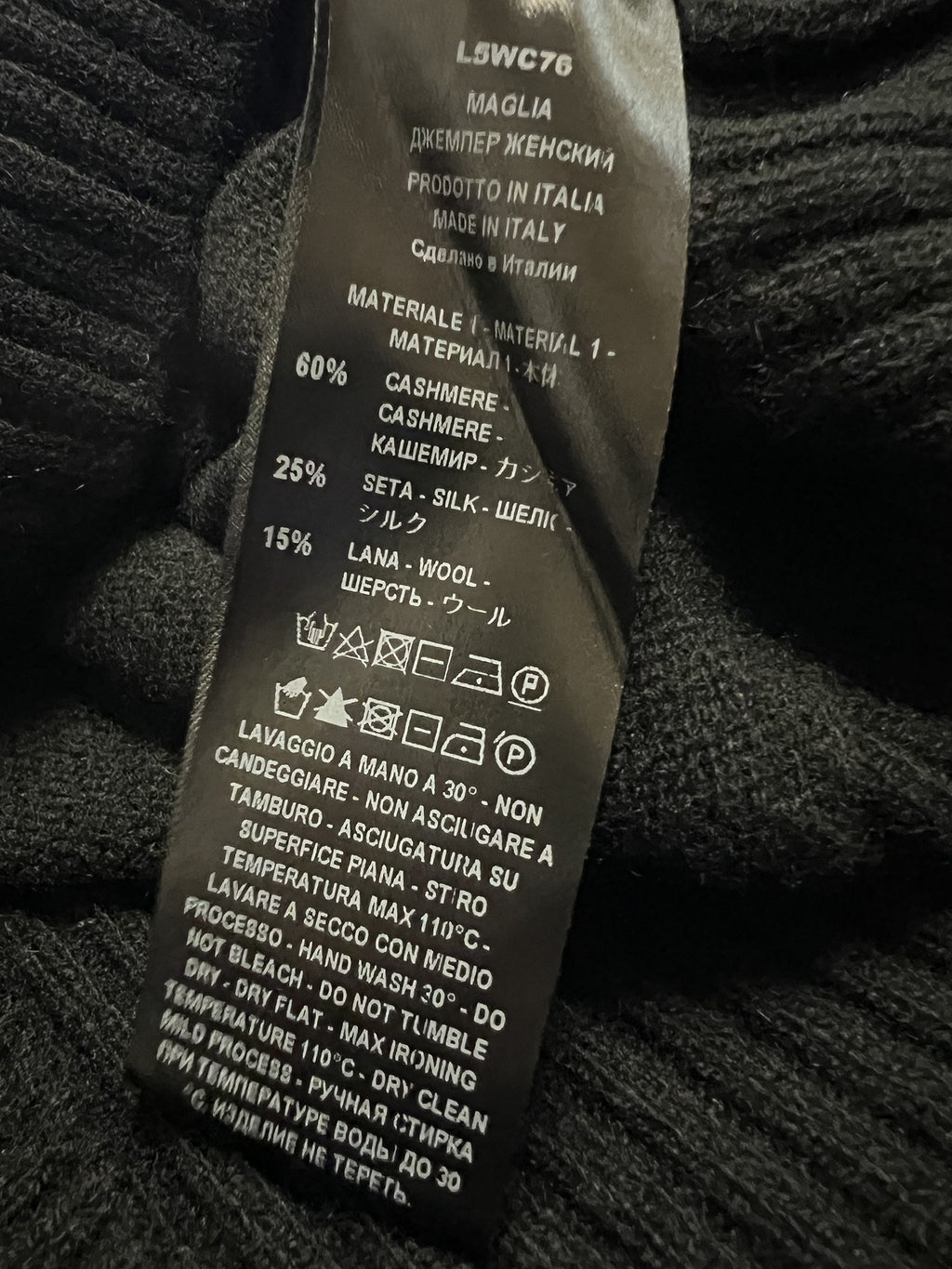 LIVIANA CONTI Maglia Donna Polo Nera Cashmere Seta Lana Manica Lunga LIEN L5WC76