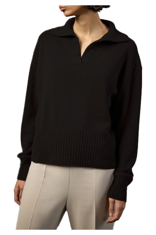 LIVIANA CONTI Maglia Donna Polo Nera Cashmere Seta Lana Manica Lunga LIEN L5WC76