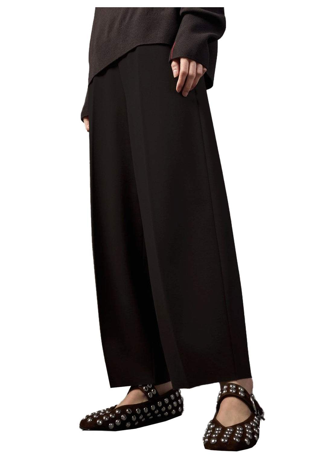 LIVIANA CONTI Pantalone Donna Punto Milano Cropped Gamba Ampia L5WI52 Made in Italy