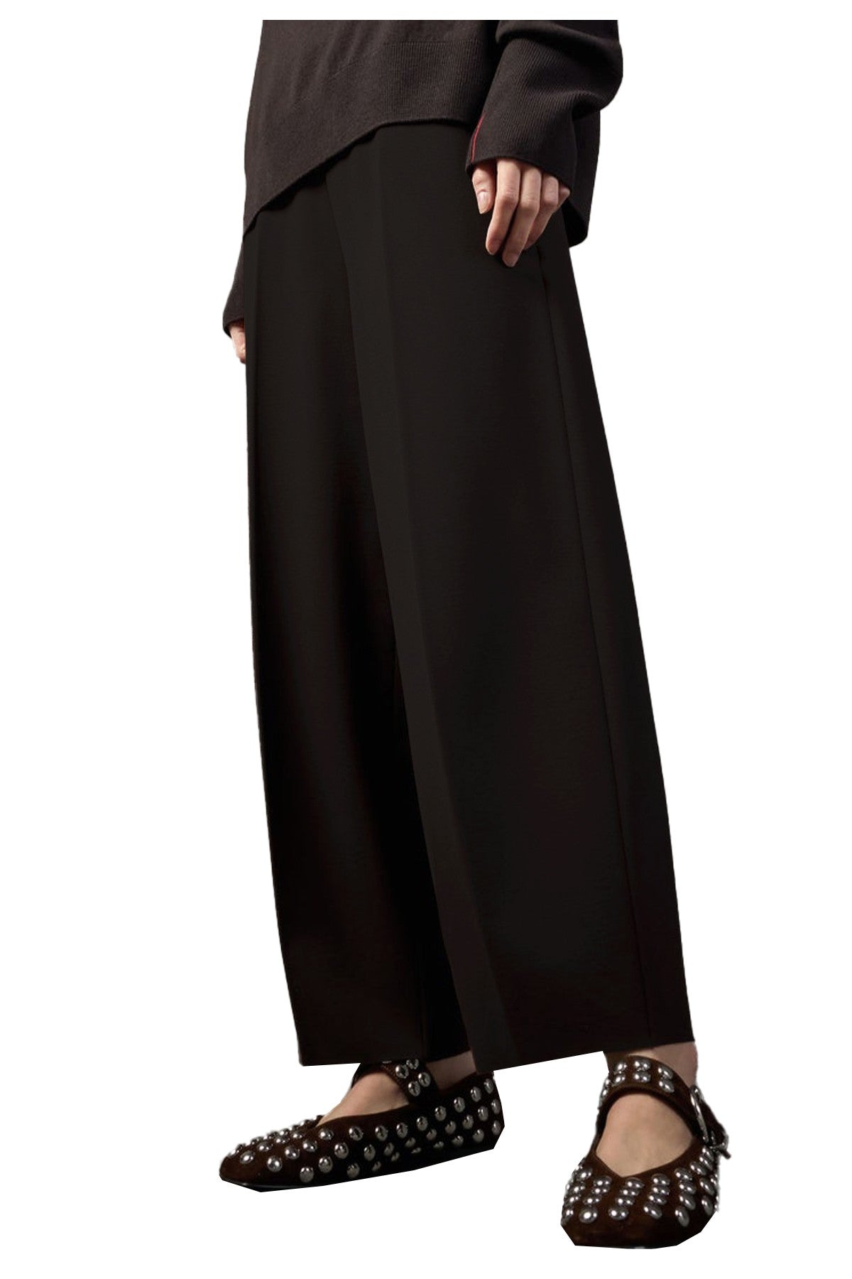 LIVIANA CONTI Pantalone Donna Punto Milano Cropped Gamba Ampia L5WI52 Made in Italy