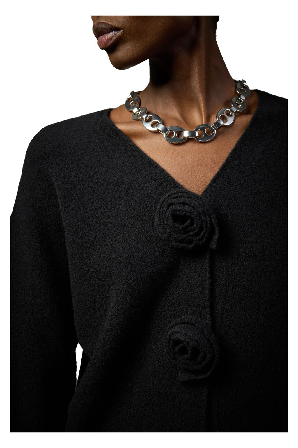 LIVIANA CONTI Cardigan Donna Nero Rose Tridimensionali Lana Cashmere GABRIELA
