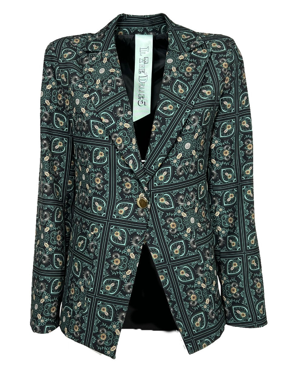 IL THE DELLE 5 Giacca Donna Fantasia Nero Verde 1 Bottone DASHA BANDANA Made in Italy