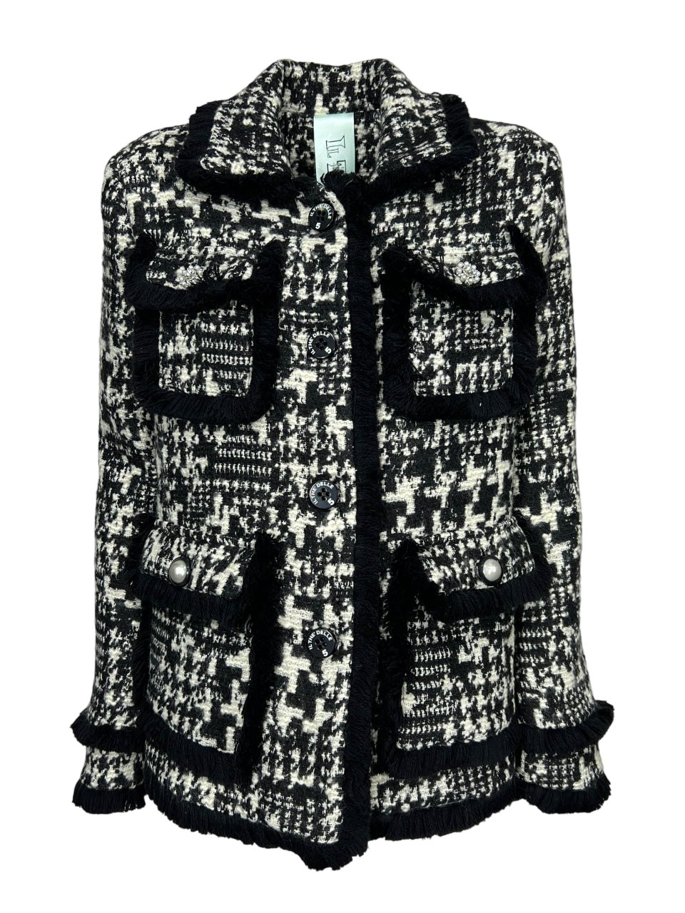 IL THE DELLE 5 Giaccone Donna Fantasia Bianco Nero Bottoni Gioiello ERIKA CYBER BEAR