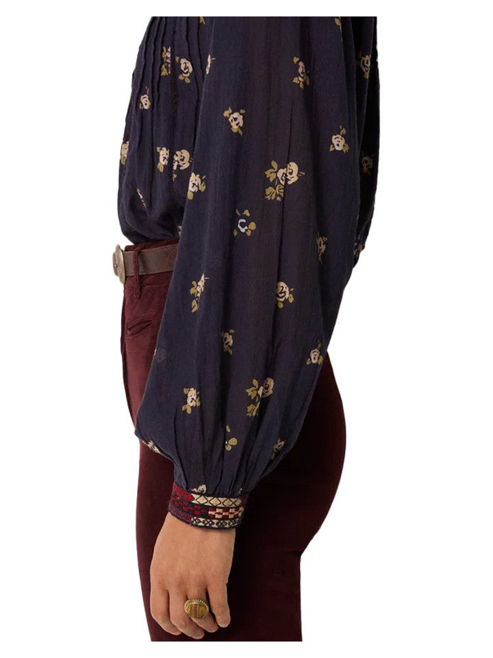 Maison Hotel MILLA VAGATOR Camicia Donna Cotone Blu Floreale Ricami