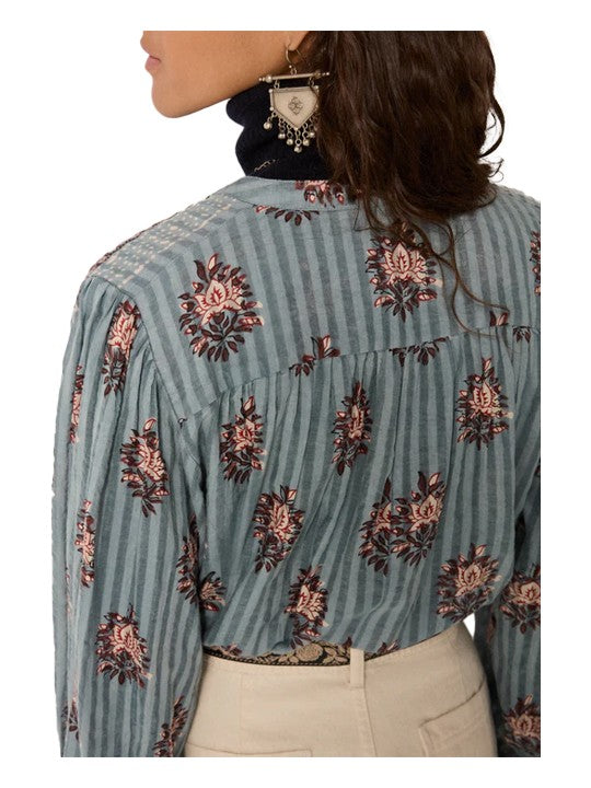 Maison Hotel OMARA CERULEAN MIST Camicia Donna Cotone Ceruleo Fiori