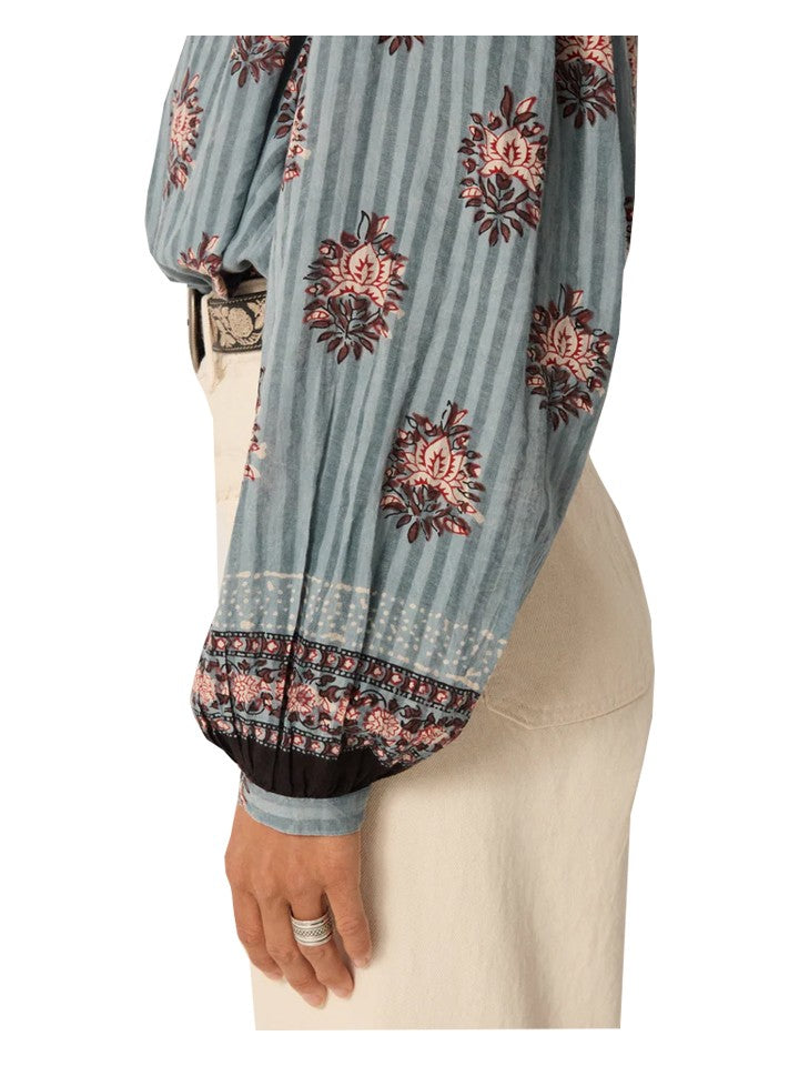 Maison Hotel OMARA CERULEAN MIST Camicia Donna Cotone Ceruleo Fiori