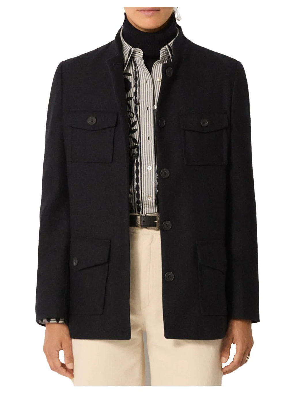 Maison Hotel LUCIEN ARMY Giacca Donna Blu Lana Blend Tasconi Spacco