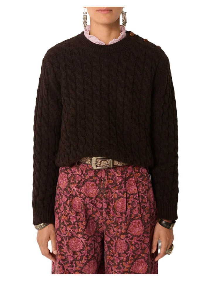 Maison Hotel FILIPPA MONTAGNA Maglia Donna Trecce Marrone Bottoni Spalla 60 cm