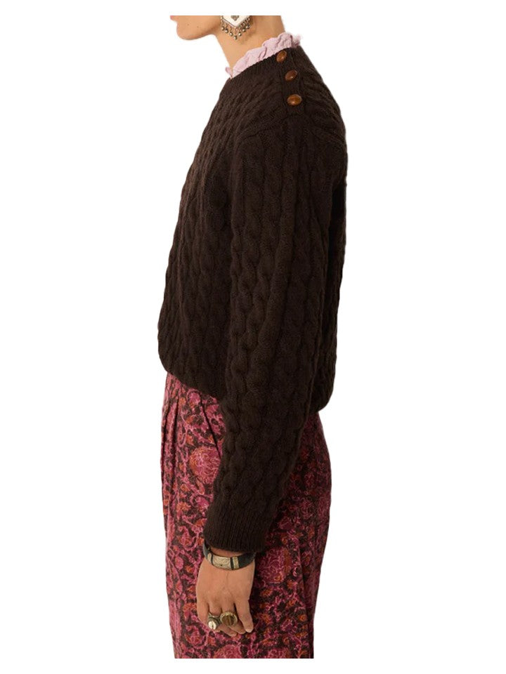 Maison Hotel FILIPPA MONTAGNA Maglia Donna Trecce Marrone Bottoni Spalla 60 cm