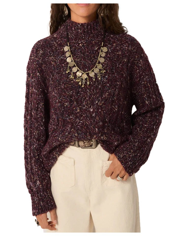 Maison Hotel BOBBY HELSINKI Maglia Donna Lupetto Bordeaux Mélange Blu/Avorio 60 cm