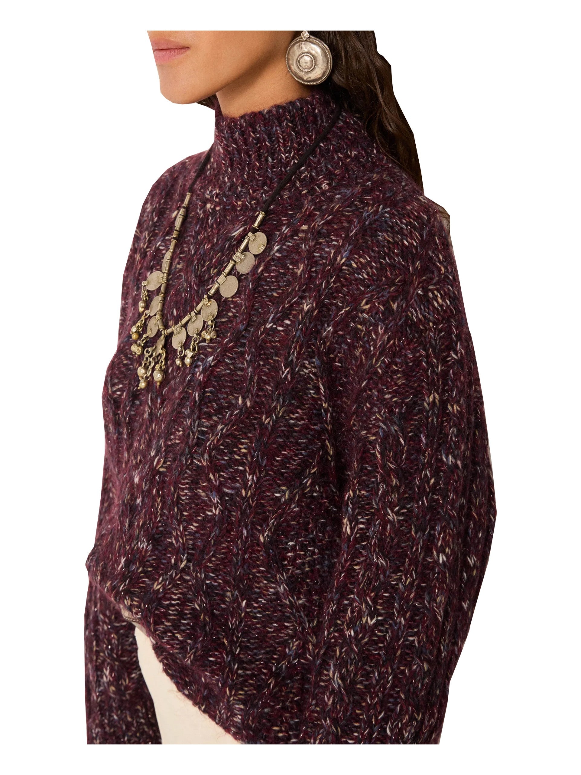 Maison Hotel BOBBY HELSINKI Maglia Donna Lupetto Bordeaux Mélange Blu/Avorio 60 cm