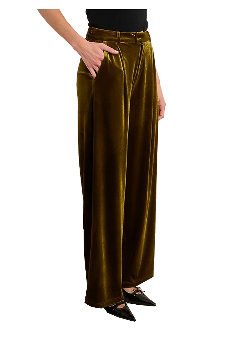 MOLLY BRACKEN T1698DH Pantaloni donna palazzo in velluto liscio colore olio