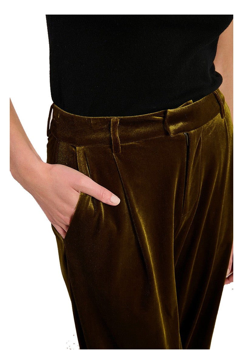 MOLLY BRACKEN T1698DH Pantaloni donna palazzo in velluto liscio colore olio