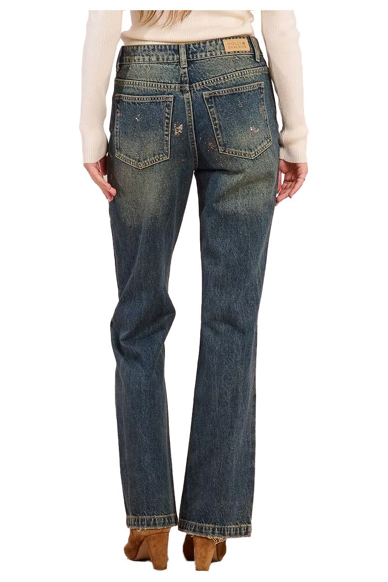 MOLLY BRACKEN jeans donna wide leg denim sbiadito glitter E1718DH