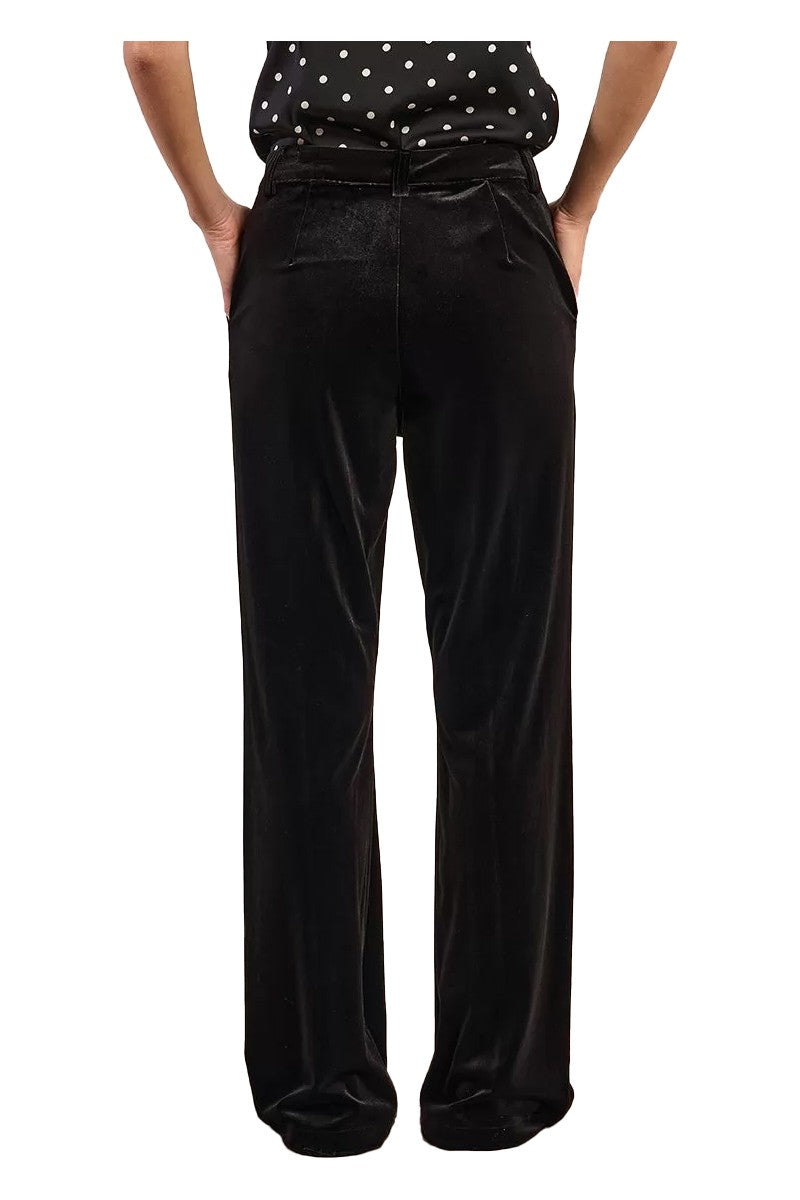 MOLLY BRACKEN E1757DH – Pantaloni svasati in velluto liscio nero (vita media, tasche)