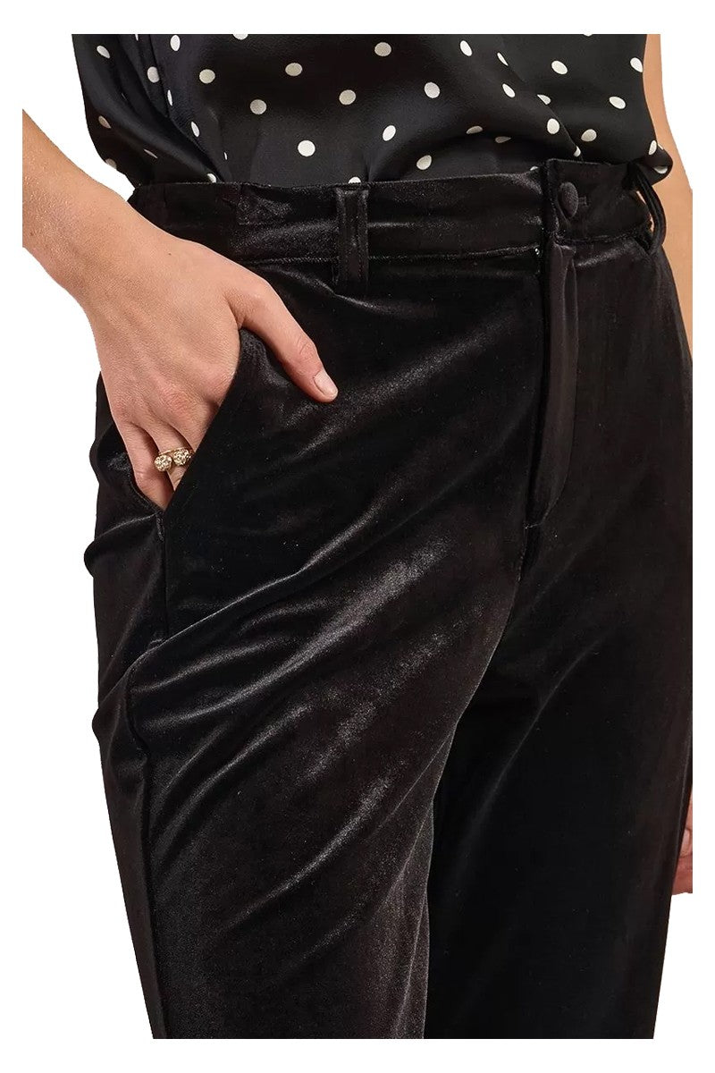 MOLLY BRACKEN E1757DH – Pantaloni svasati in velluto liscio nero (vita media, tasche)