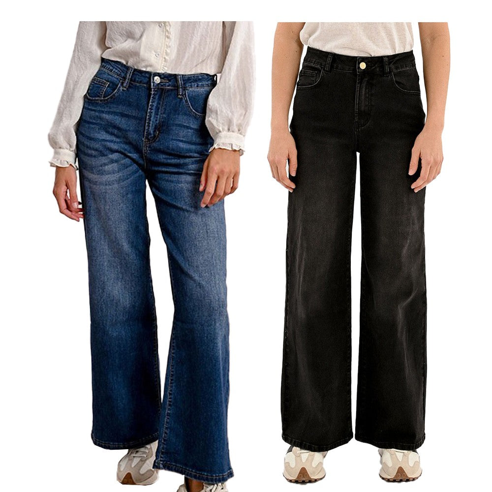 MOLLY BRACKEN ED64CN jeans donna wide leg vita alta, fondo 27 cm