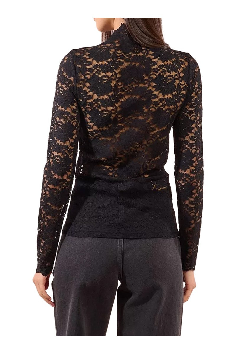MOLLY BRACKEN EF1531DN – Top in pizzo nero a maniche lunghe, collo lupetto