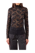 MOLLY BRACKEN EF1531DN – Top in pizzo nero a maniche lunghe, collo lupetto