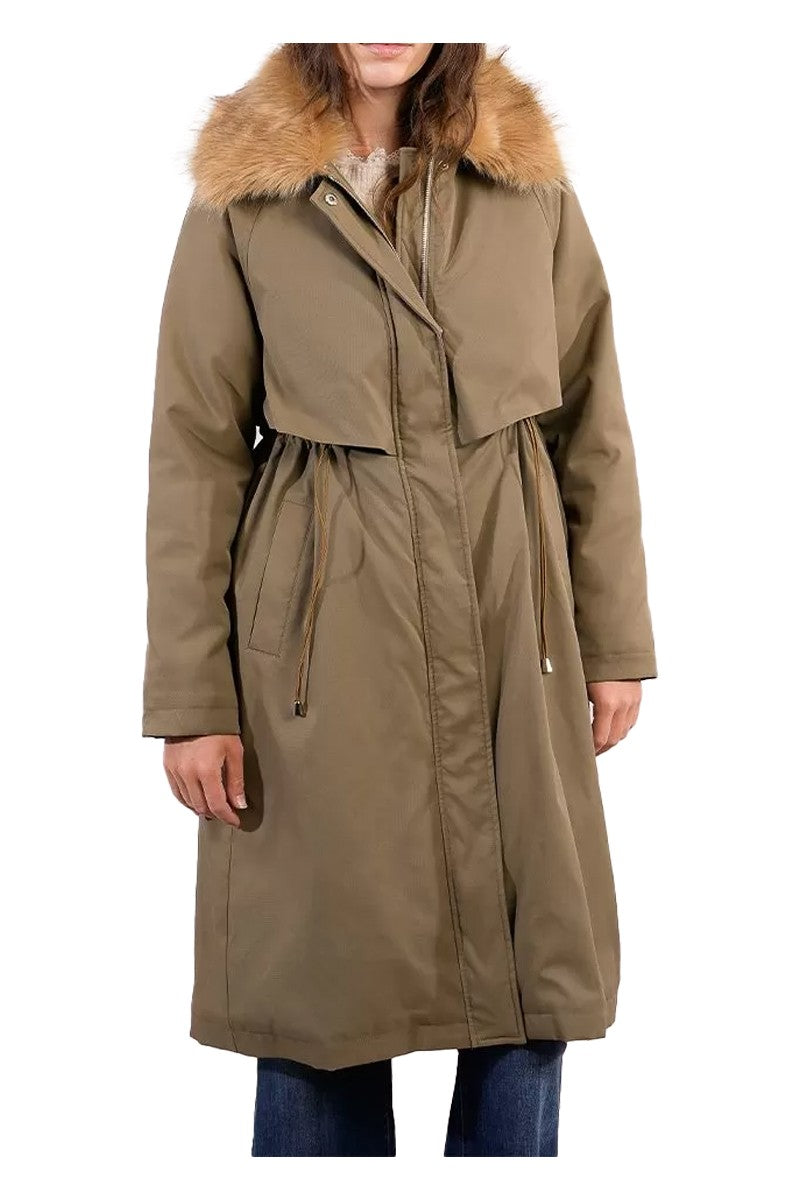 MOLLY BRACKEN OR169DH – Parka donna kaki impermeabile con collo eco-fur staccabile
