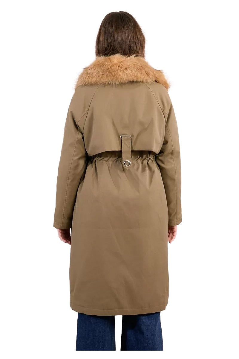 MOLLY BRACKEN OR169DH – Parka donna kaki impermeabile con collo eco-fur staccabile