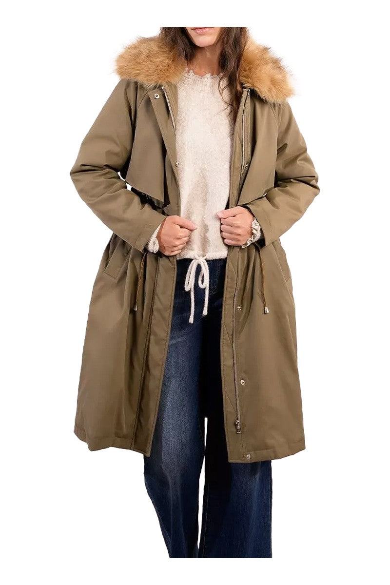 MOLLY BRACKEN OR169DH – Parka donna kaki impermeabile con collo eco-fur staccabile