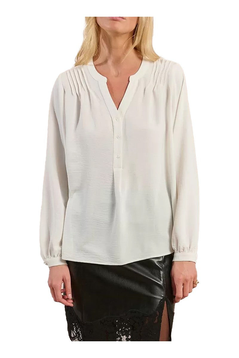 MOLLY BRACKEN G758DN – Camicia donna avorio fluida, collo tunisino con scollo a V