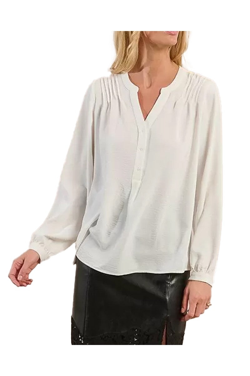 MOLLY BRACKEN G758DN – Camicia donna avorio fluida, collo tunisino con scollo a V