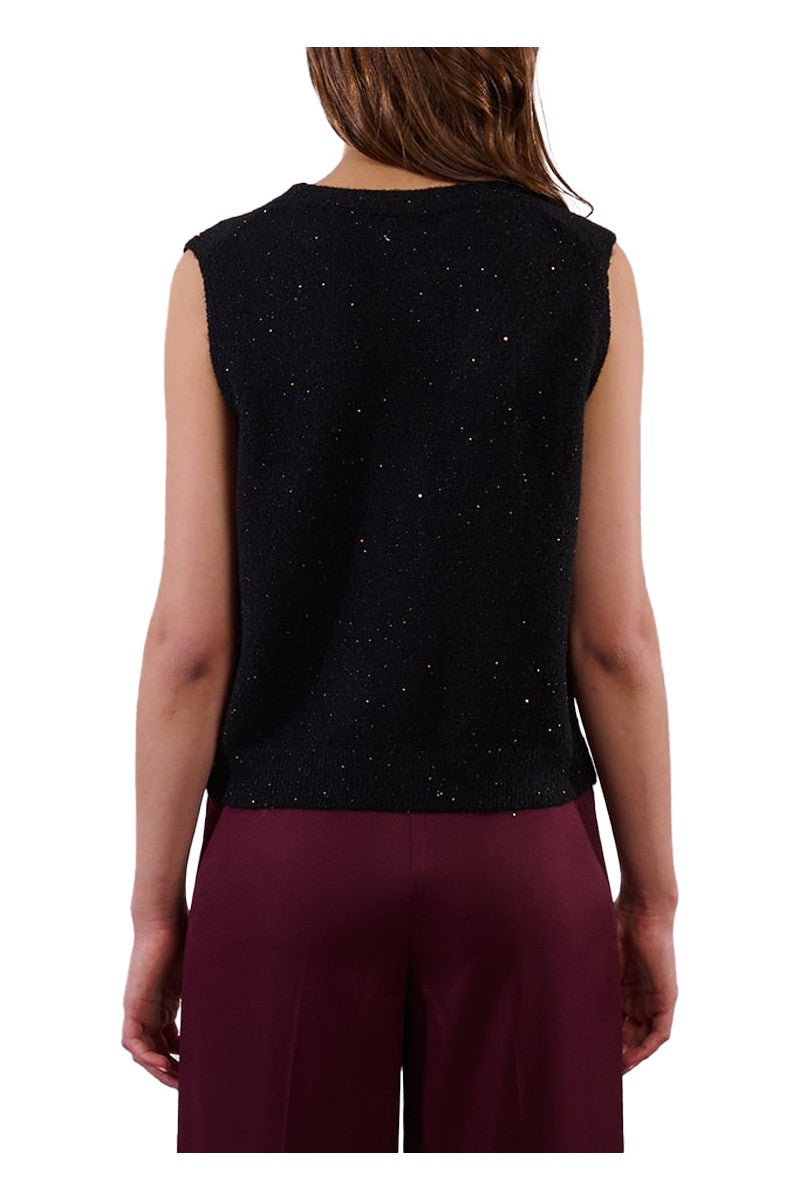 MOLLY BRACKEN LA1777DN – Gilet donna nero in rete con paillettes