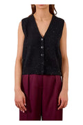 MOLLY BRACKEN LA1777DN – Gilet donna nero in rete con paillettes