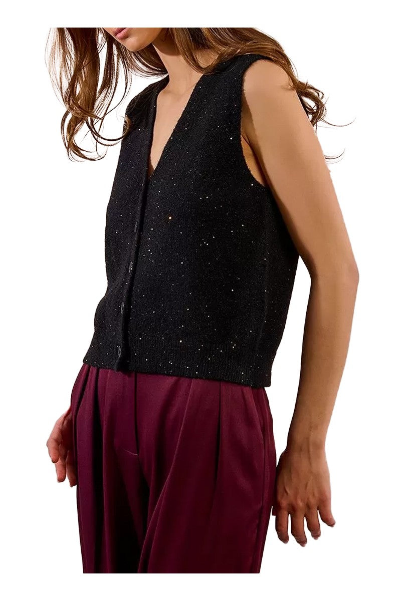 MOLLY BRACKEN LA1777DN – Gilet donna nero in rete con paillettes
