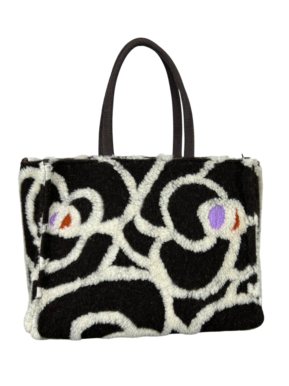 JUSTMINE JABCO0025-K131 – Borsa donna in lana fantasia marrone/ecru con zip e tracolla (Made in Italy)