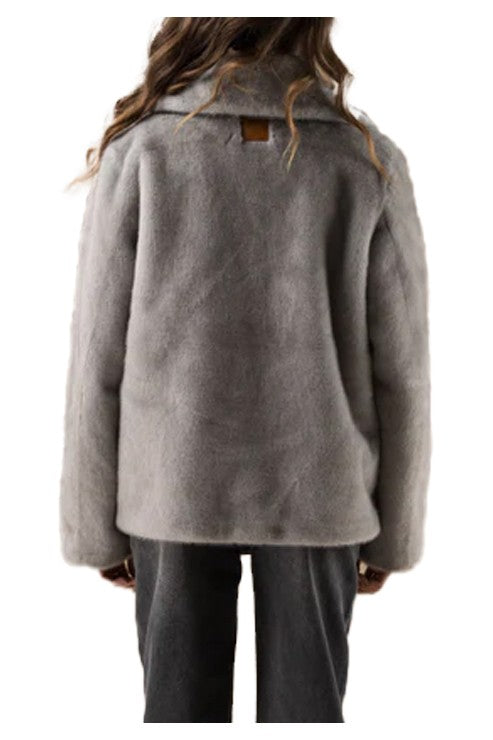 ADORÉ PARIS OXANA – Giacca donna in ecopelliccia grigio chiaro con collo ampio (60 cm)