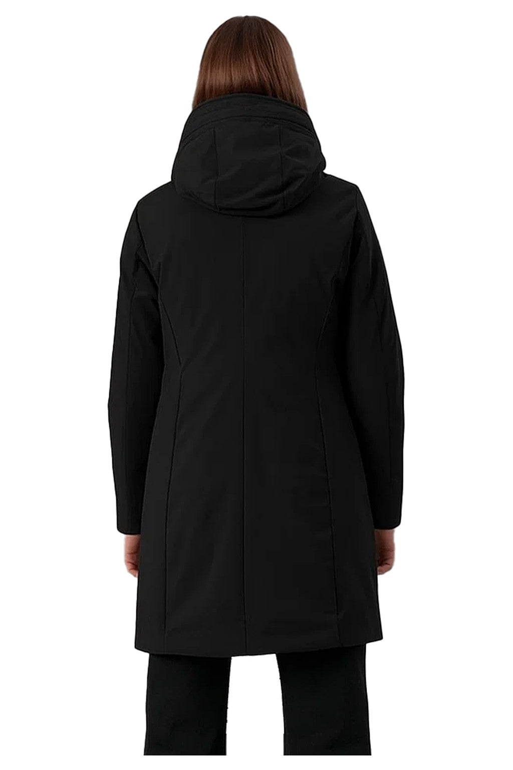 RIHUNIK RIW279J NIZZA – Giaccone donna nero in nylon stretch opaco con zip nascosta (90 cm)