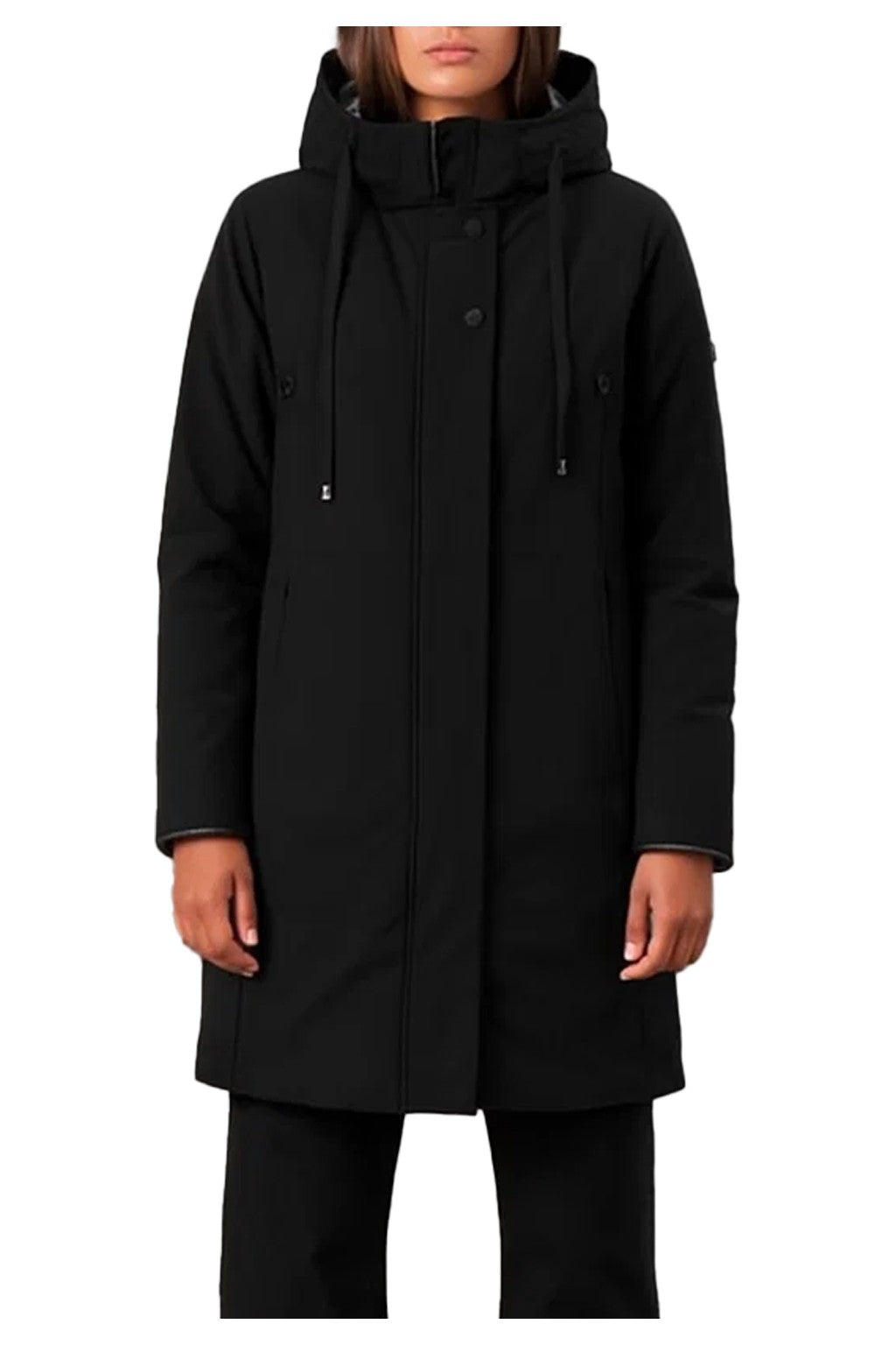 RIHUNIK RIW279J NIZZA – Giaccone donna nero in nylon stretch opaco con zip nascosta (90 cm)