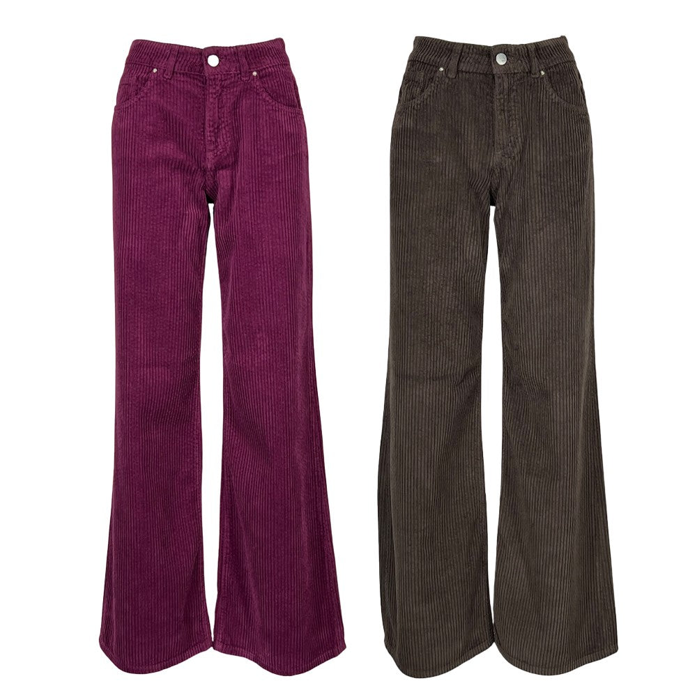 NOIR 'N' BLEU ARIANE-56 – Jeans donna in velluto roccia wide-leg vita alta (fondo 30 cm)