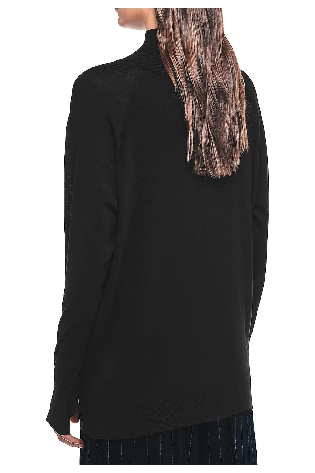 LIVIANA CONTI F5WA23 “MIRANDA” – Maglia lana merino nera con apertura collo (62 cm)