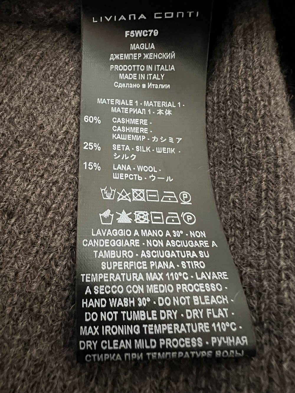 LIVIANA CONTI AURORA F5WC79 maglia cashmere/seta tortora melange 62 cm