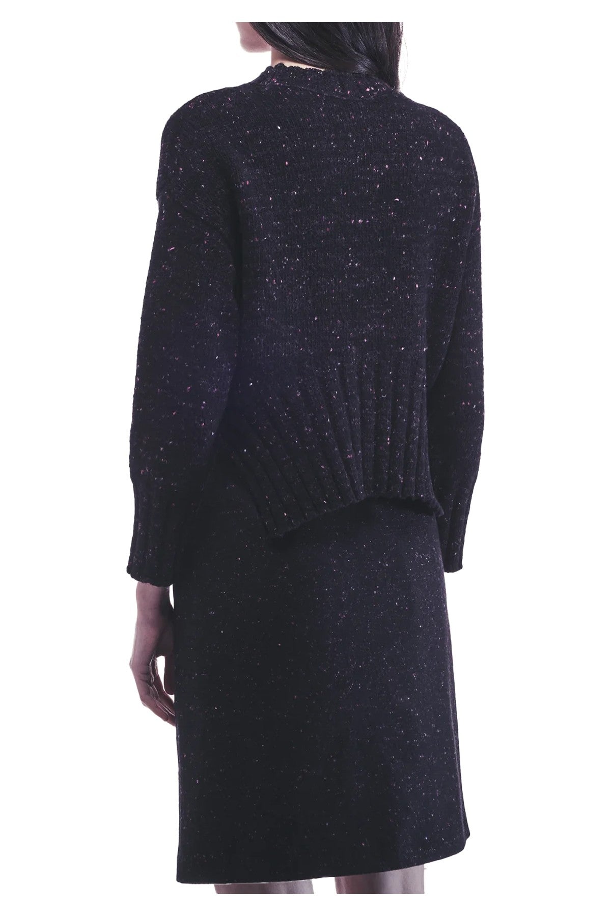 LIVIANA CONTI maglia donna girocollo crop nero melange bottonato rosa/fuxia F5WG63 GEMMA