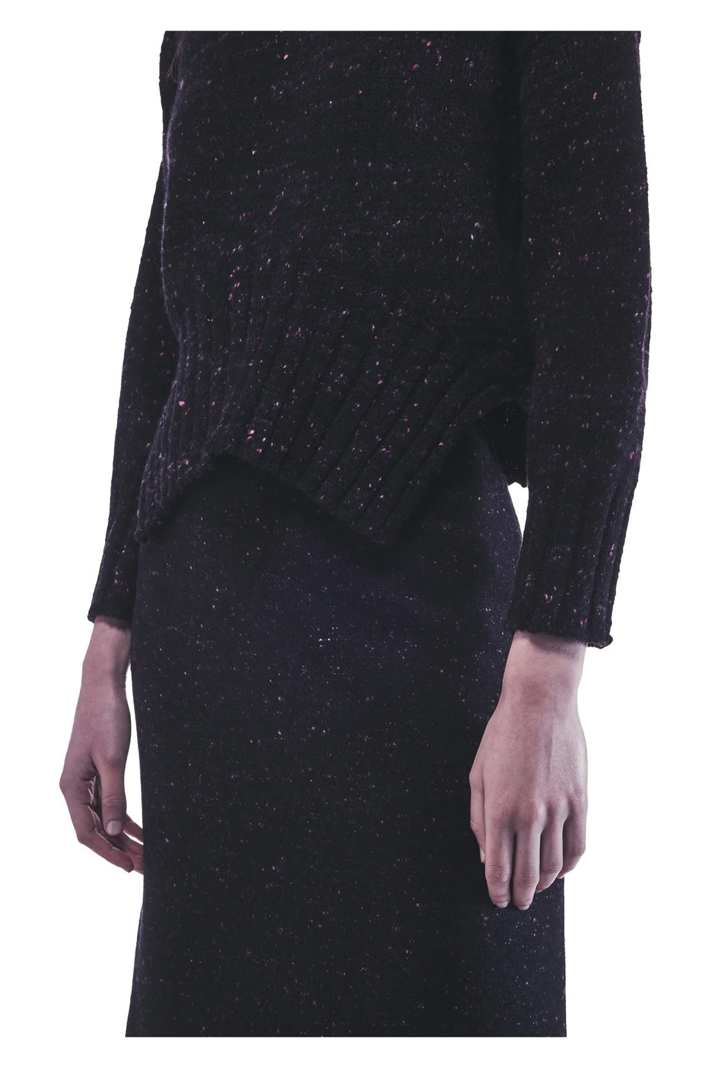 LIVIANA CONTI maglia donna girocollo crop nero melange bottonato rosa/fuxia F5WG63 GEMMA