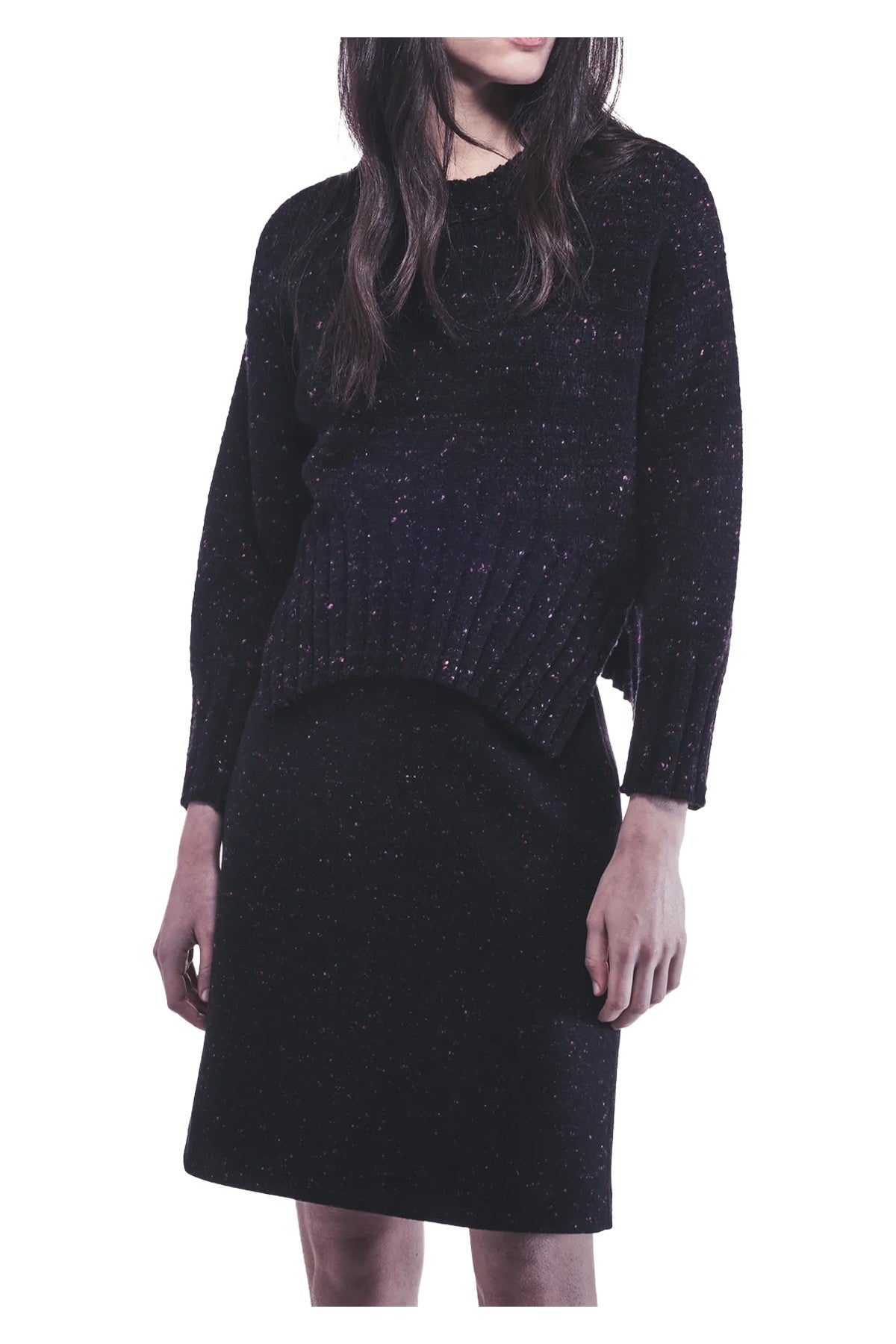 LIVIANA CONTI maglia donna girocollo crop nero melange bottonato rosa/fuxia F5WG63 GEMMA